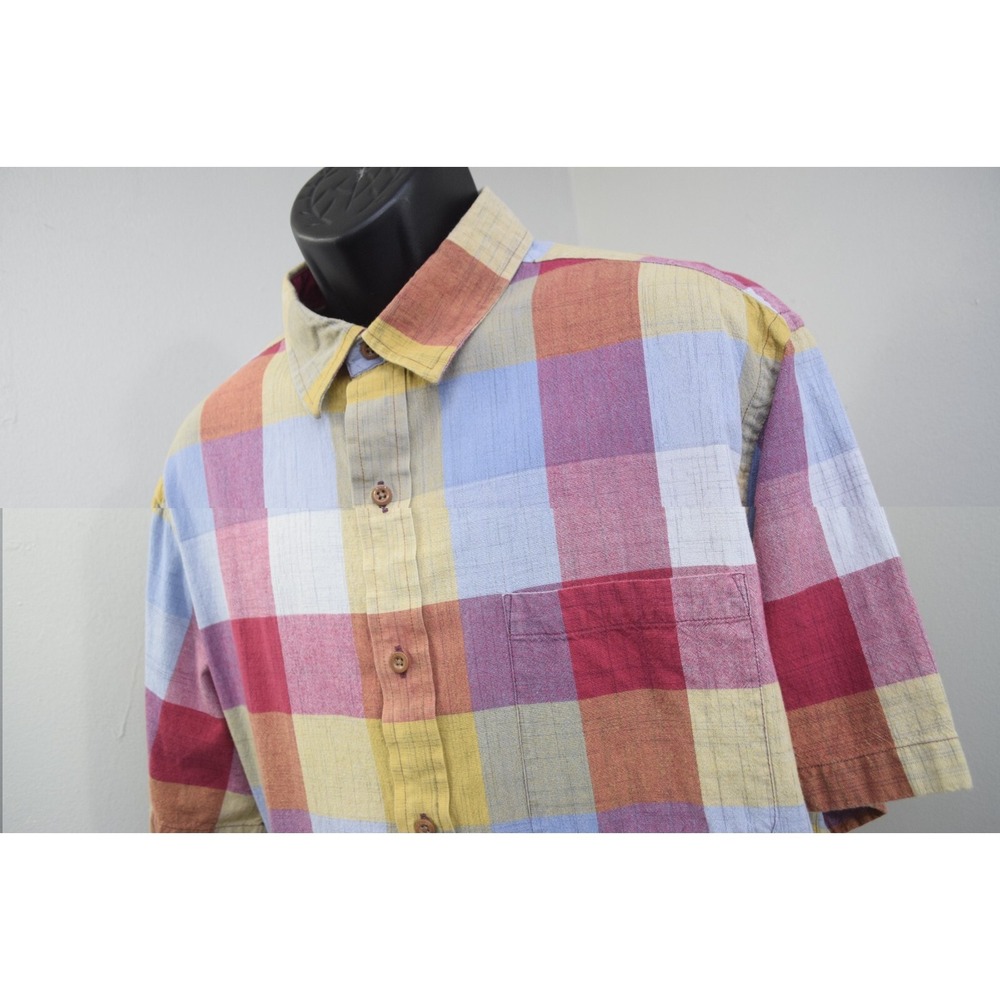 Orvis Button Up Dress Shirt Plaid Short Sleeve Front Pocket Mens Size XL